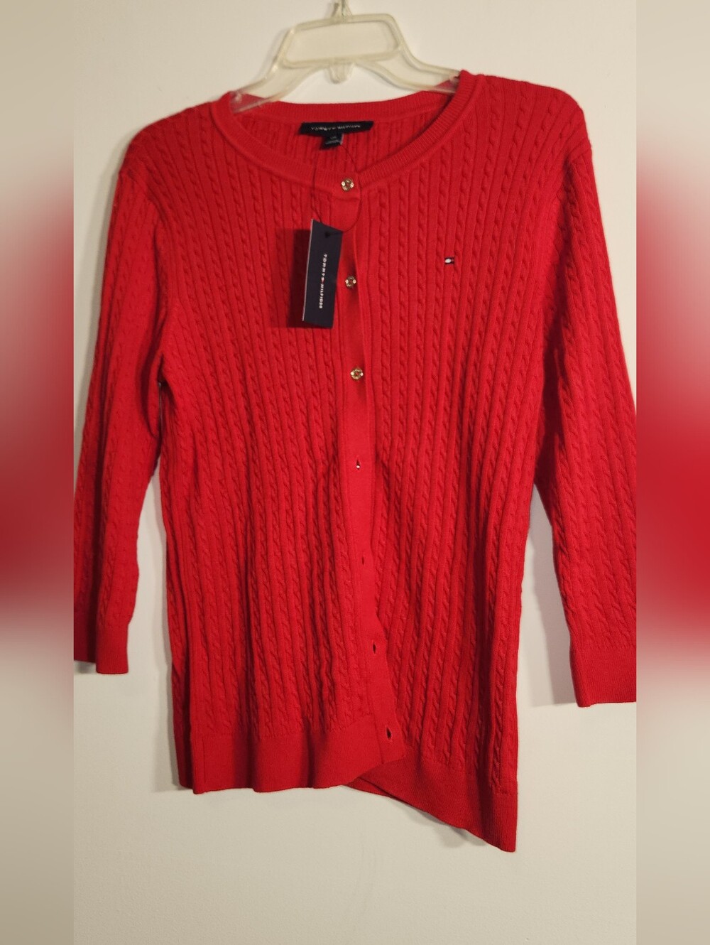 Tommy Hilfiger Red Cable-Knit Cardigan Sweater Size Large. NWT.